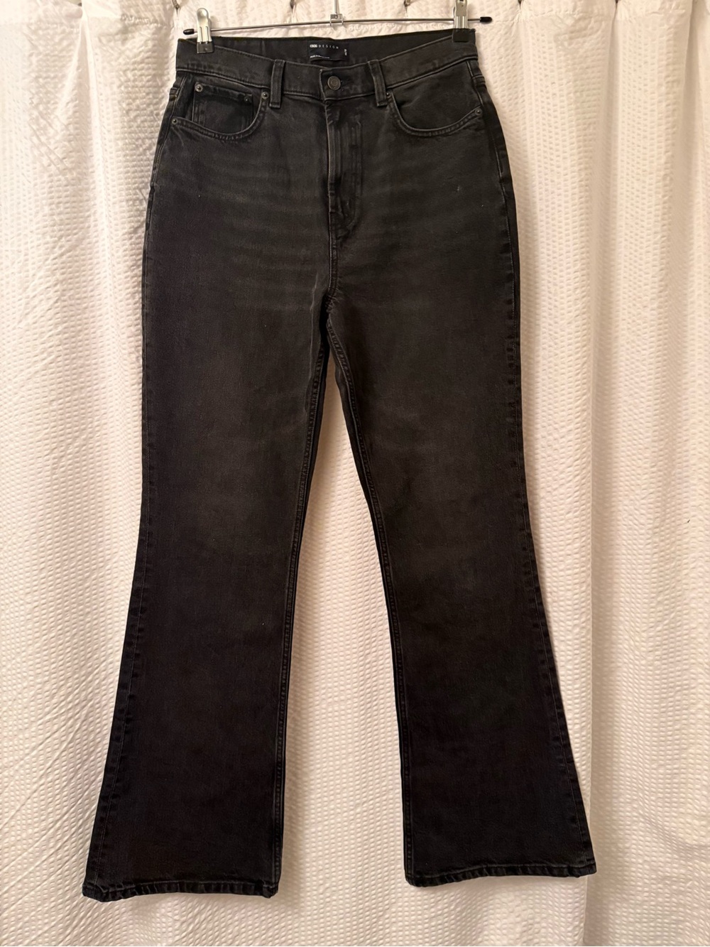 ASOS Design High Rise Flared Jeans Sz 30 / 32 Black Dark Wash Bell Denim